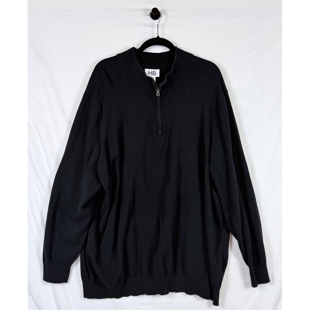 HB Mens Black 1/4 Zip Pullover Sweater 3XLT Cotton Mock Neck Layer Fall Casual